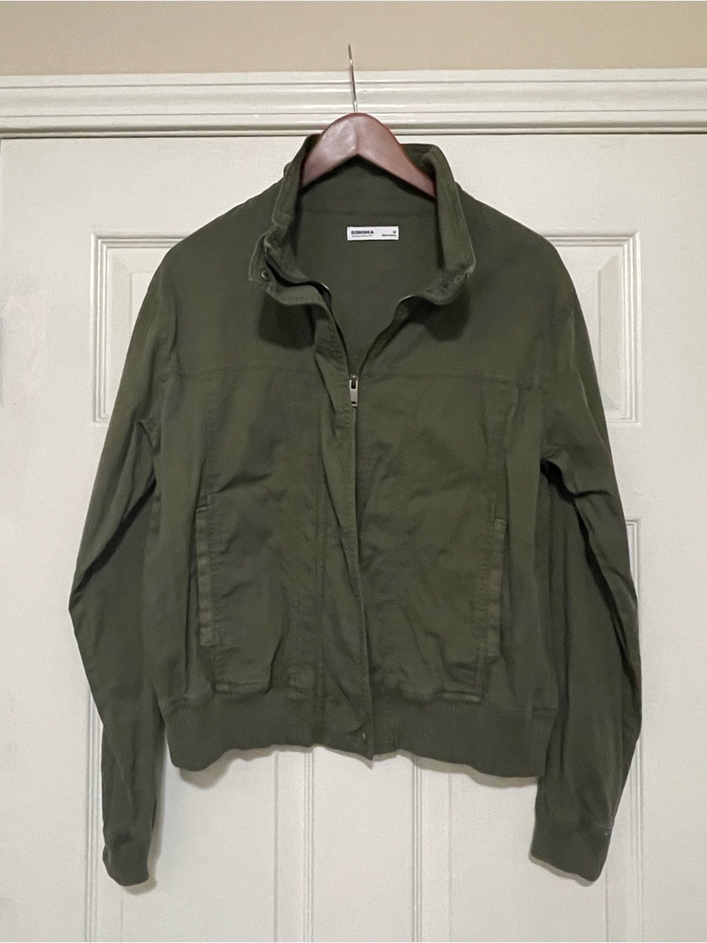 Sonoma Olive Green Zip-Front Bomber Jacket